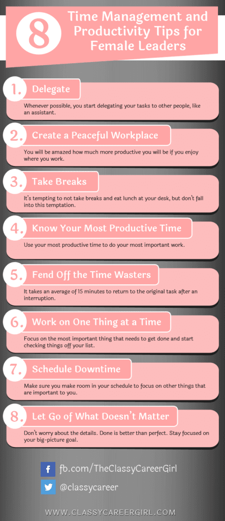 8 Time Management and Productivity Tips for Female Leaders list