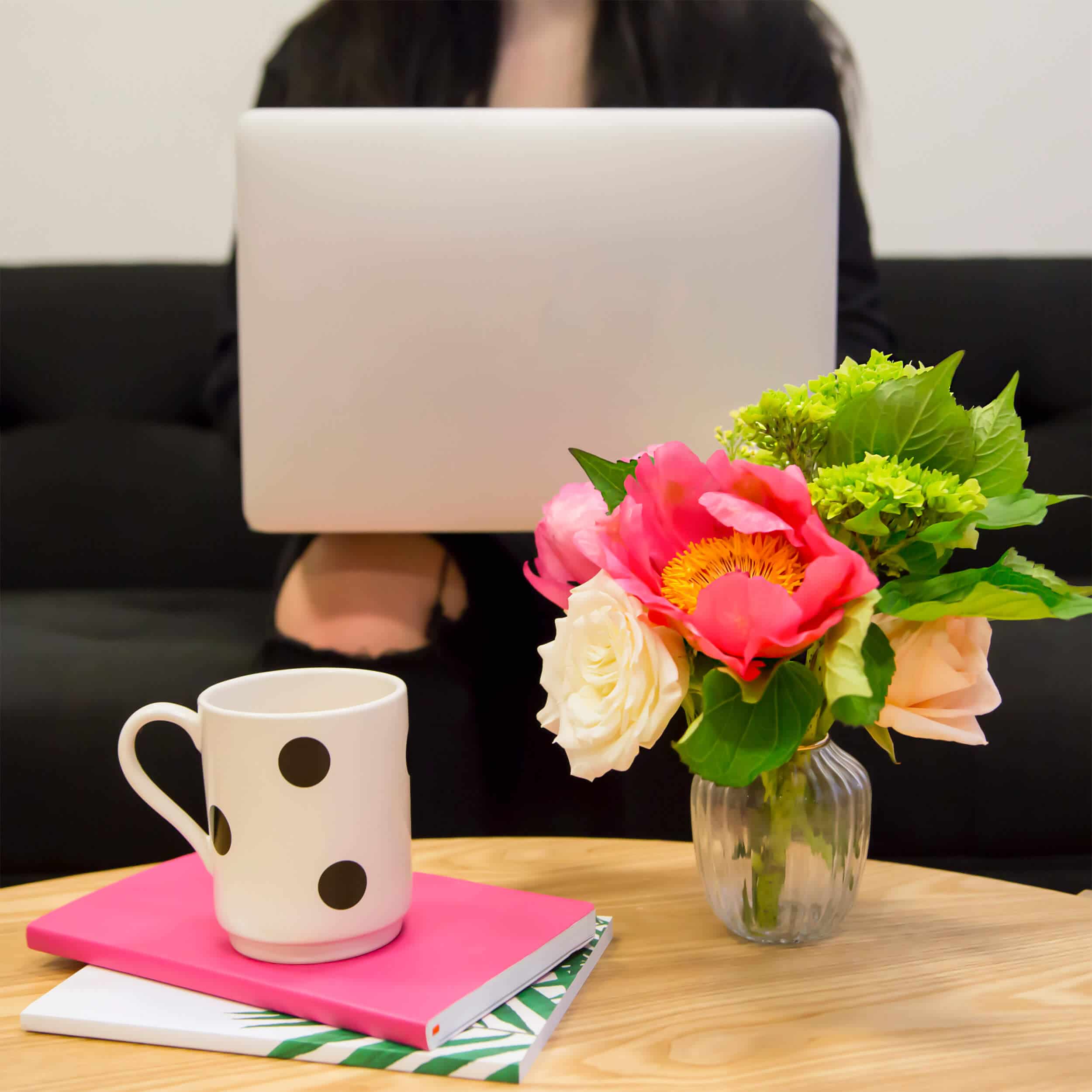 cup flower and laptop