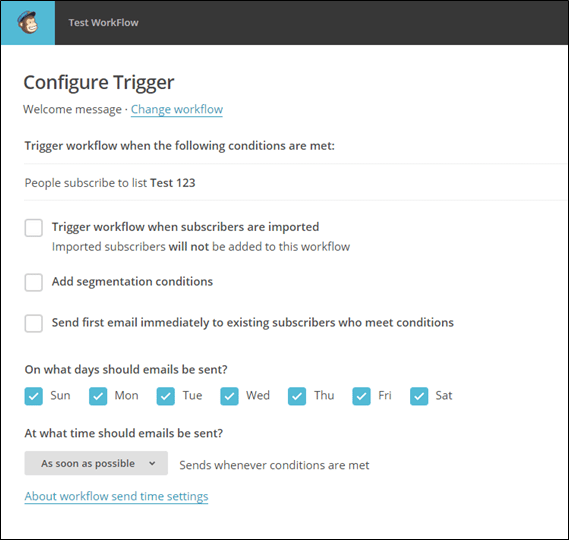 mailchimp test workflow