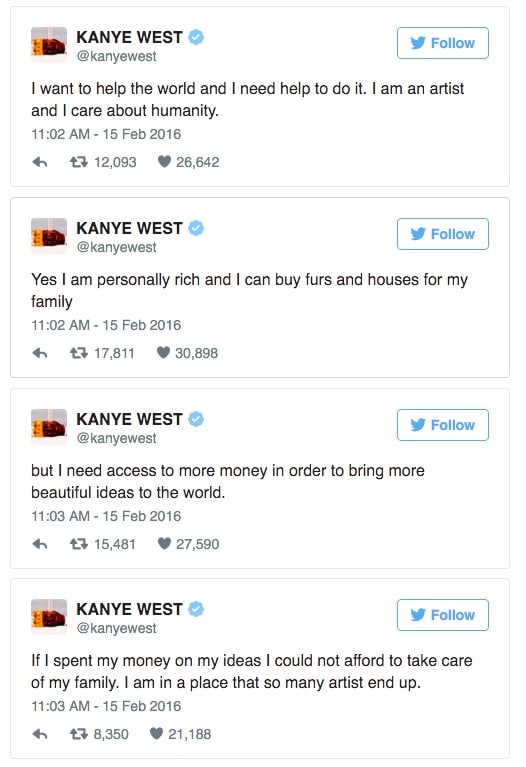 Kanye west tweets startup capital